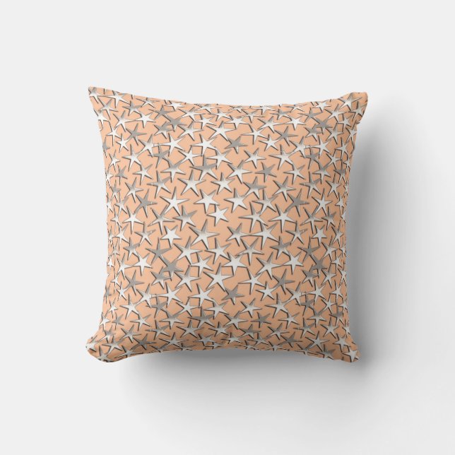 Silver stars on peach pink cushion (Front)