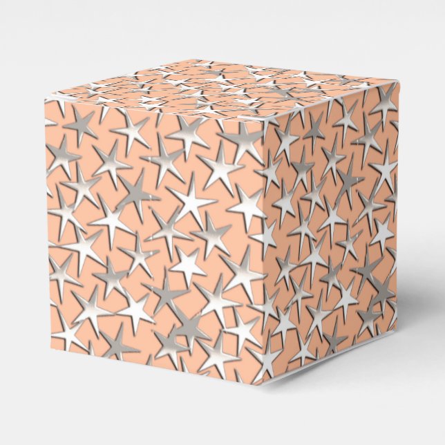Silver stars on peach pink favour box (Front Side)