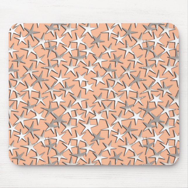 Silver stars on peach pink mouse pad (Front)