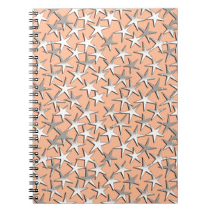Silver stars on peach pink spiral notebook