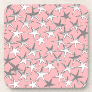 Silver stars, on shell pink coaster