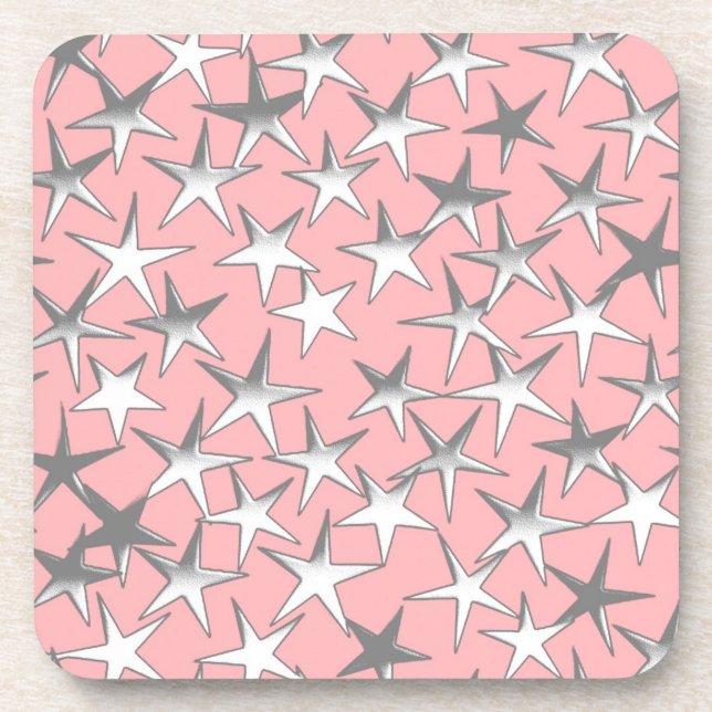 Silver stars, on shell pink coaster (Front)
