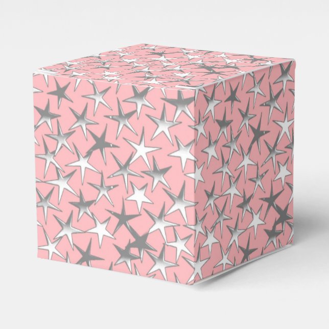 Silver stars, on shell pink favour box (Front Side)