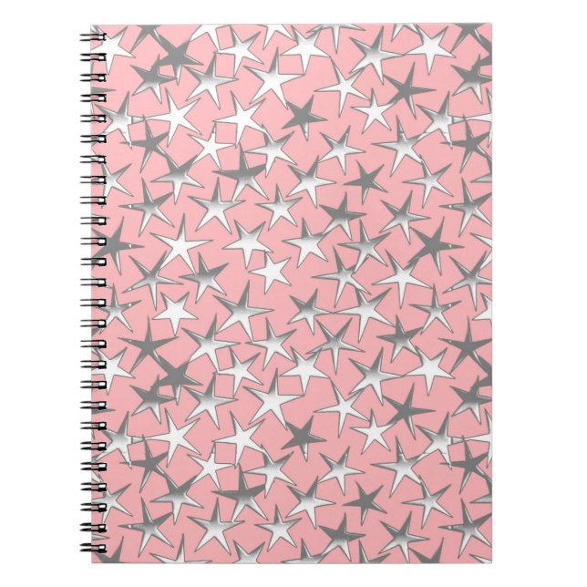 Silver stars, on shell pink notebook (Front)