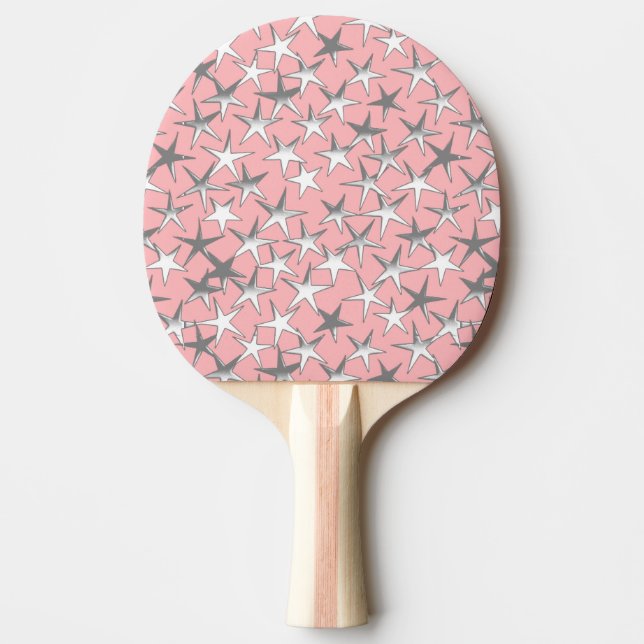 Silver stars, on shell pink ping pong paddle (Front)