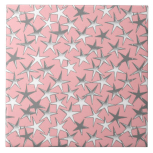 Silver stars, on shell pink tile