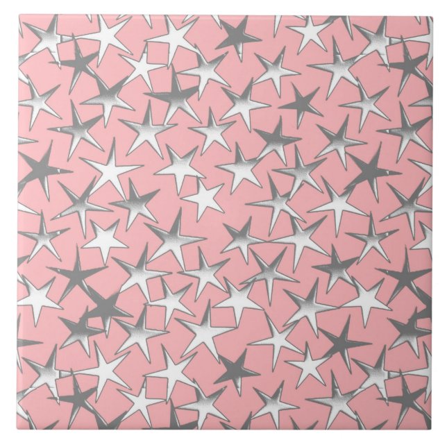 Silver stars, on shell pink tile (Front)