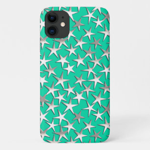 Silver stars on turquoise Case-Mate iPhone case