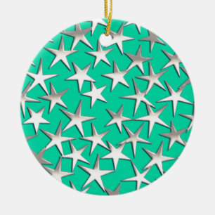 Silver stars on turquoise ceramic tree decoration
