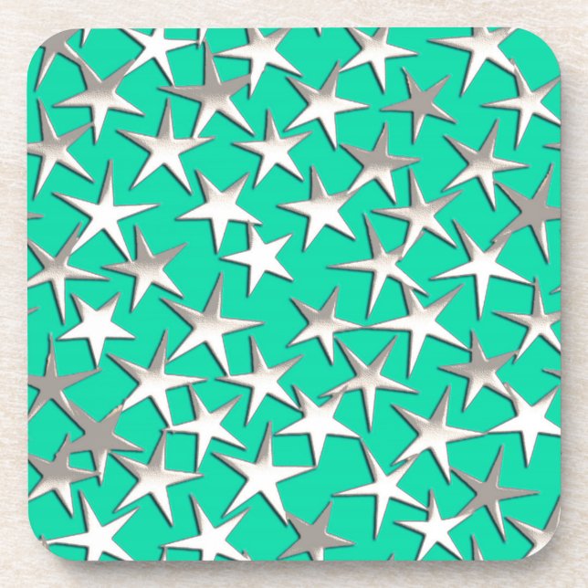 Silver stars on turquoise coaster (Front)