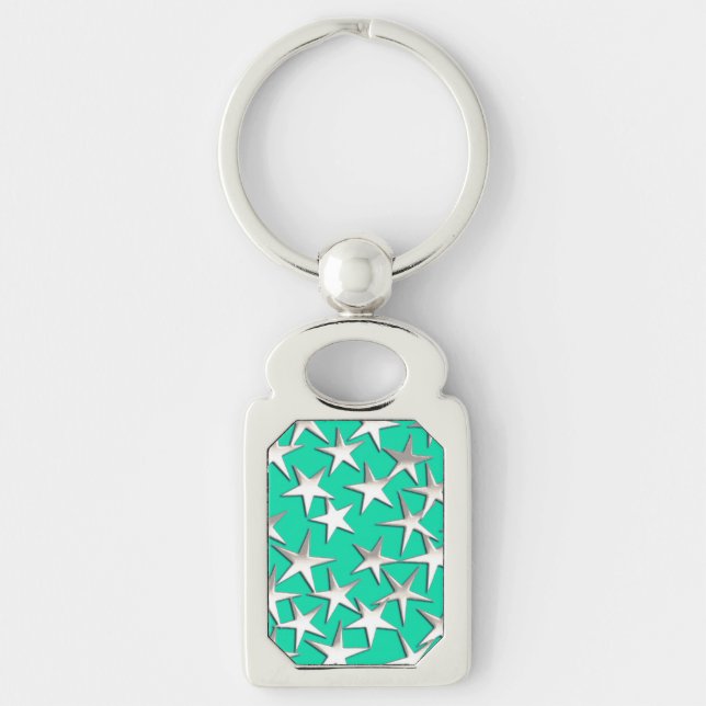 Silver stars on turquoise key ring (Front)