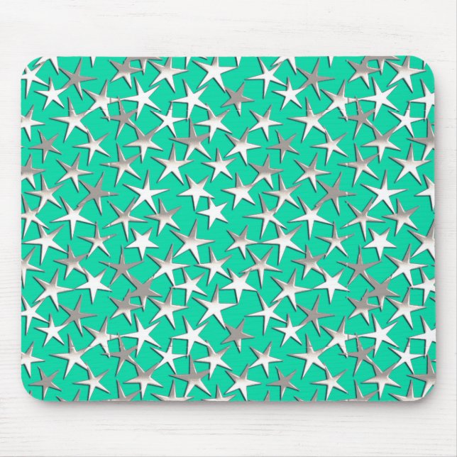 Silver stars on turquoise mouse pad (Front)
