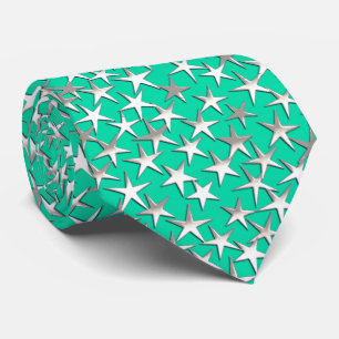 Silver stars on turquoise tie