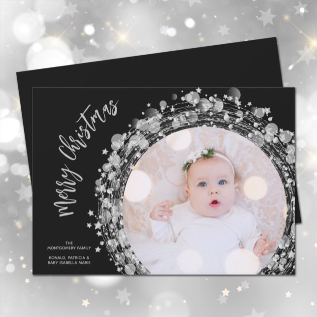 Silver Stars Photo Christmas Holiday Card (Creator Uploaded)
