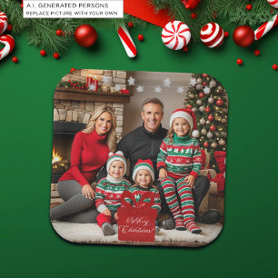 Silver Stars Special Christmas Family Photo Paper Plate