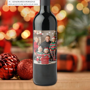 Silver Stars Special Christmas Family Photo Wine Label