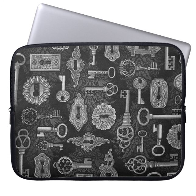 Silver Steampunk Keys and Key Holes Laptop Sleeve (Front)