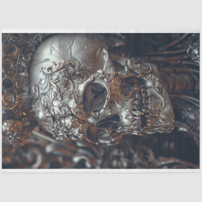 Silver Steel Skull Regal Crowned Decoupage  Tissue Paper (Front)