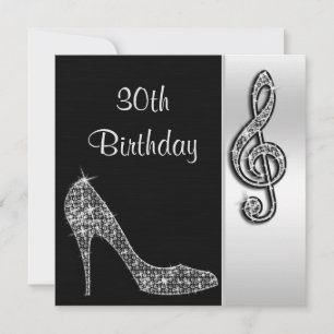 Silver Stiletto & Treble Cleft 30th Birthday Invitation