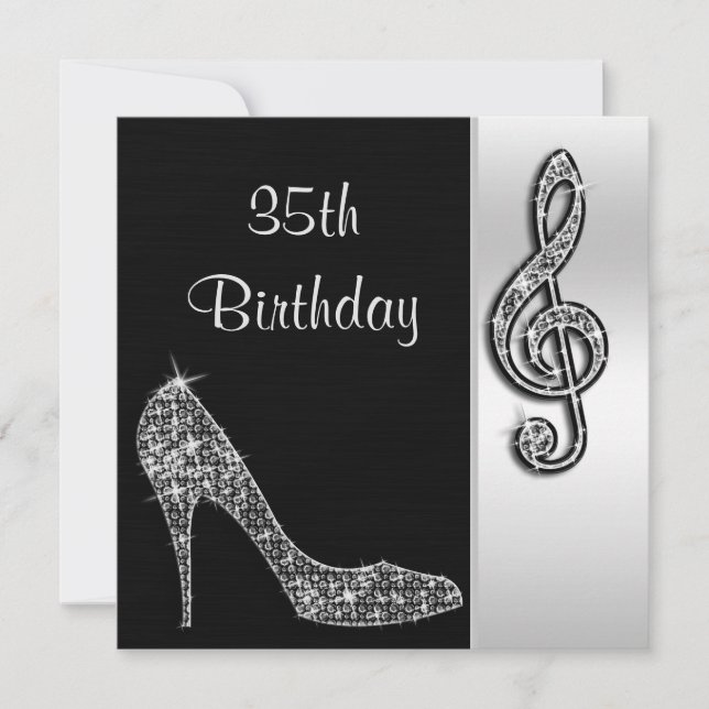 Silver Stiletto & Treble Cleft 35th Birthday Invitation (Front)