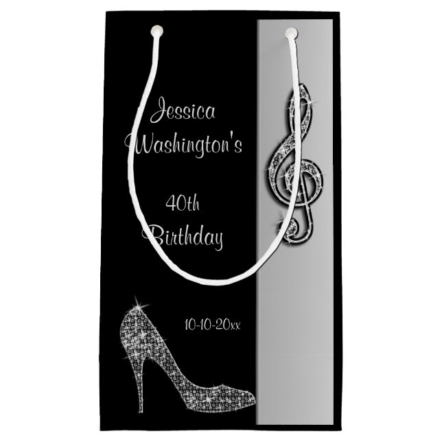 Silver Stiletto & Treble Cleft 40th Birthday Small Gift Bag (Front)