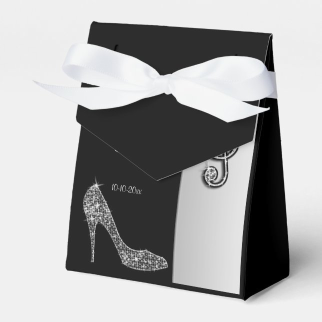 Silver Stiletto & Treble Cleft Birthday Favour Box (Front Side)