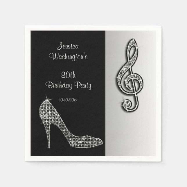 Silver Stiletto & Treble Cleft Birthday Napkin (Front)