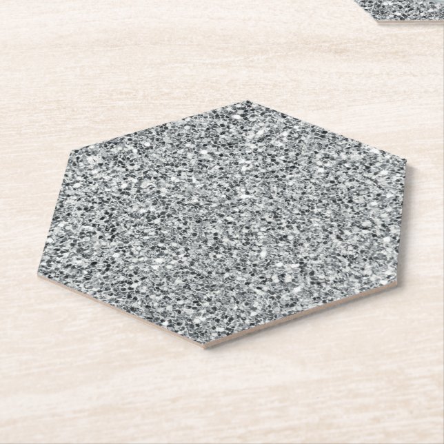 Silver Stone Gary Gold Marble Purple Glitter Paper Coaster (Angled)
