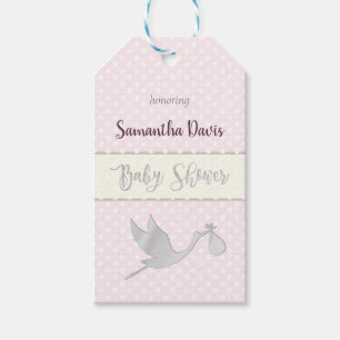 Silver Stork Baby Girl Baby Shower Gift Tags