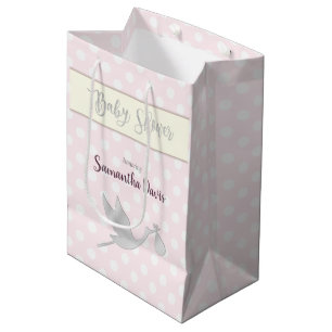Silver Stork Baby Girl Baby Shower Medium Gift Bag