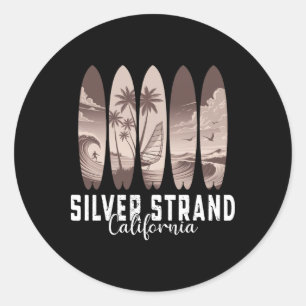 Silver Strand Beach California Surfboard Men Women Classic Round Sticker