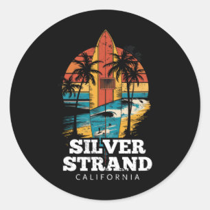Silver Strand Beach California Surfboard Surfing R Classic Round Sticker