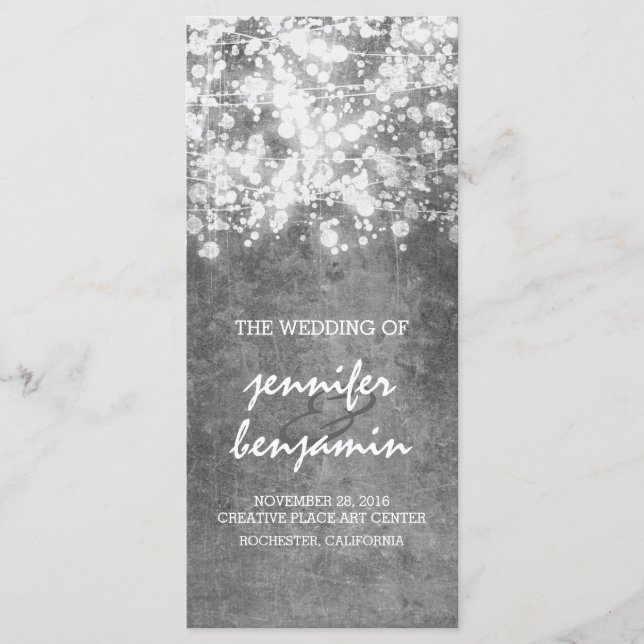 silver string lights wedding programs programme (Front)