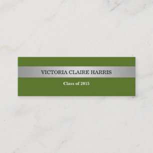 Silver stripe green class year graduate name card