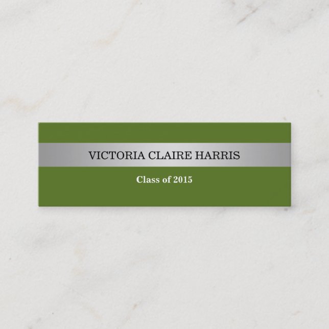 Silver stripe green class year graduate name card (Front)