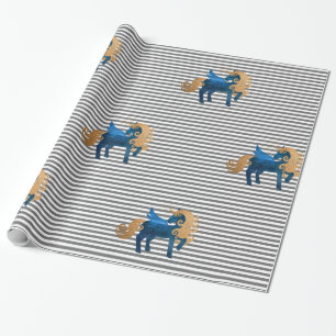 Silver Stripe Navy Unicorn BIRTHDAY WEDDING WRAP Wrapping Paper