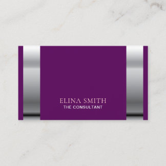 Silver Stripe Purple Minimal Modern Consultant  Business Card