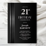 Silver Striped Black Grey 21st Birthday Party Invitation<br><div class="desc">Invite your friends and loved ones to your birthday celebration with this modern silver striped black and grey 21st birthday party invitation. The customizable text area in this invitation template allows you to include all the necessary details for your special birthday celebration, including the date, time, venue, and RSVP information....</div>