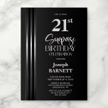 Silver Striped Black Grey 21st Surprise Birthday Invitation<br><div class="desc">Make the surprise unforgettable with this stylish silver striped black and grey surprise 21st birthday party invitation. The customizable text templates allow you to add the name of the honored guest, the secret party details, and the venue with ease. Your guest of honor will be in for a night of...</div>