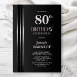 Silver Striped Black Grey 80th Birthday Party Invitation<br><div class="desc">Invite your friends and loved ones to your birthday celebration with this modern silver striped black and grey 80th birthday party invitation. The customizable text area in this invitation template allows you to include all the necessary details for your special birthday celebration, including the date, time, venue, and RSVP information....</div>
