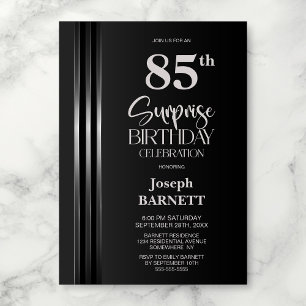 Silver Striped Black Grey 85th Surprise Birthday Invitation
