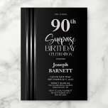 Silver Striped Black Grey 90th Surprise Birthday Invitation<br><div class="desc">Make the surprise unforgettable with this stylish silver striped black and grey surprise 90th birthday party invitation. The customizable text templates allow you to add the name of the honored guest, the secret party details, and the venue with ease. Your guest of honor will be in for a night of...</div>