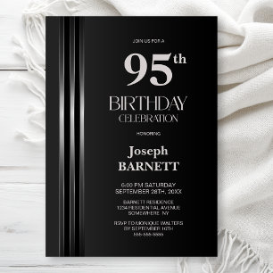 Silver Striped Black Grey 95th Birthday Party Invitation