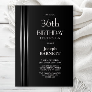 Silver Striped Black Grey Any Age Birthday Party Invitation