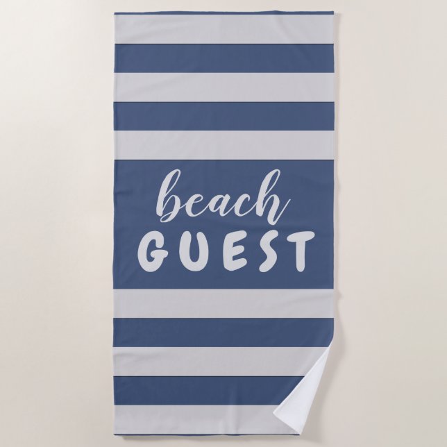 Silver Stripes Custom Text Beach GUEST Towel (Front)