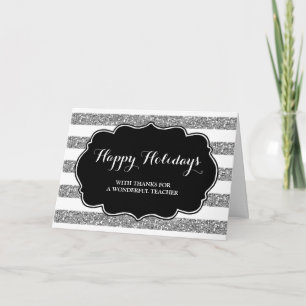 Silver Stripes Teacher Christmas Card