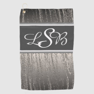Silver Stripes Vertical Liquid Metal Monogram Golf Towel