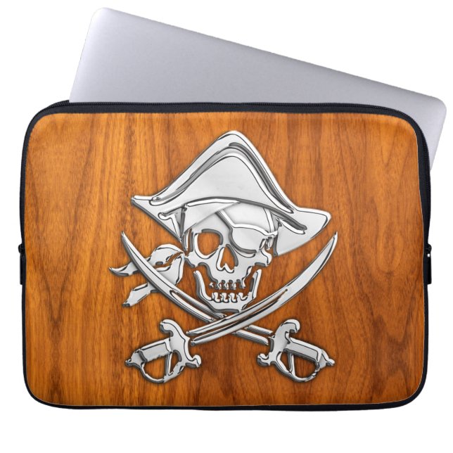 Silver Style Pirate on Teak Veneer Laptop Sleeve (Front)