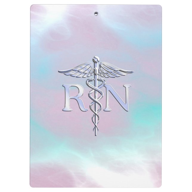 Silver Style RN Caduceus Medical Mother Pearl Clipboard (Back)