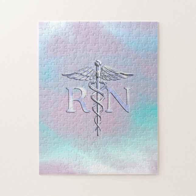 Silver Style RN Caduceus Medical Mother Pearl Jigsaw Puzzle (Vertical)